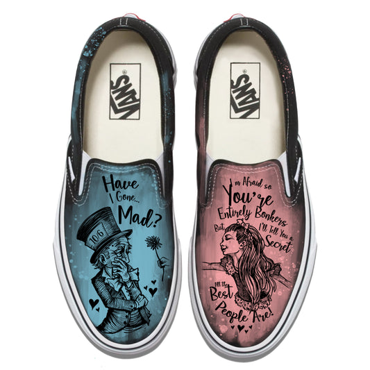 Alice in Wonderland-Have I gone Mad? Vans Slip ons