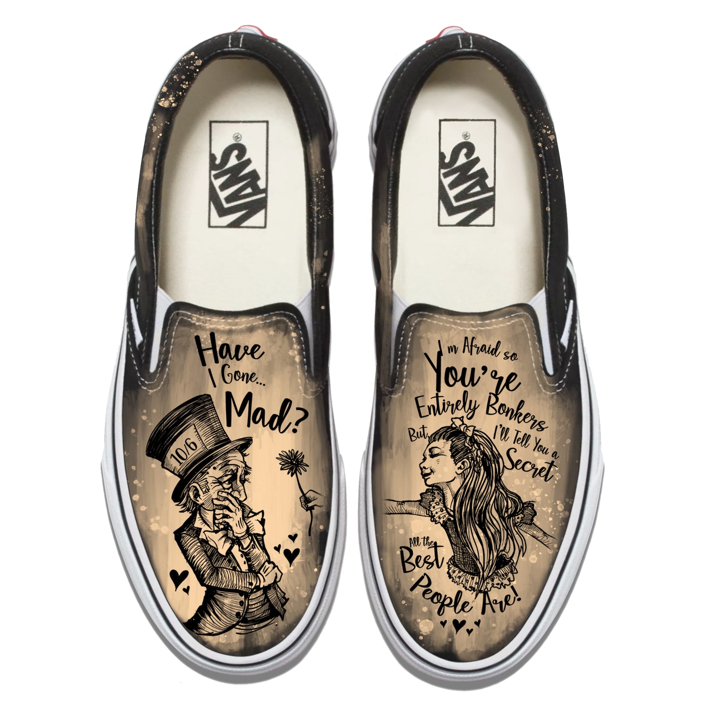 Alice in Wonderland-Have I gone Mad? Vans Slip ons
