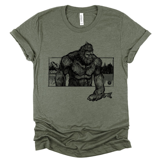 Bigfoot with Fish: Wyoming Wilderness T-Shirt