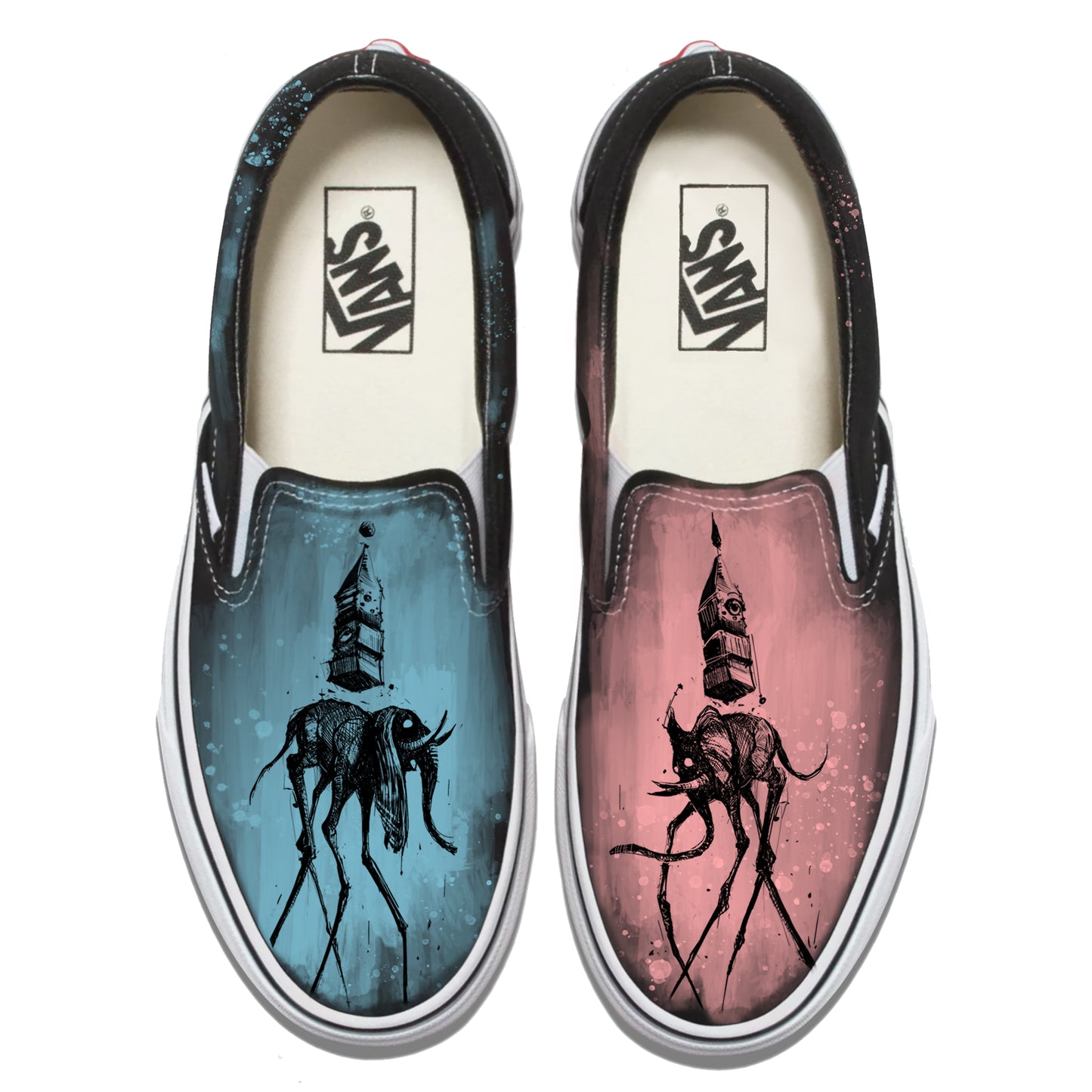 Dali's Eerie Elephants Cool Vans Slip-Ons