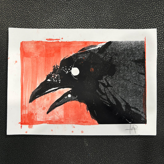 Feisty Crow Screen-Printed Hand-Made Signed 5x7 Print