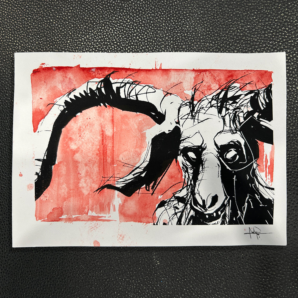 Goat Man Screen-Printed Hand-Made Signed 5x7 Print
