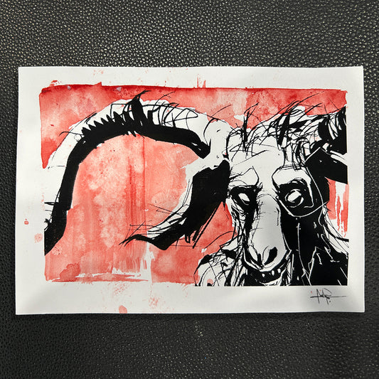 Goat Man Screen-Printed Hand-Made Signed 5x7 Print