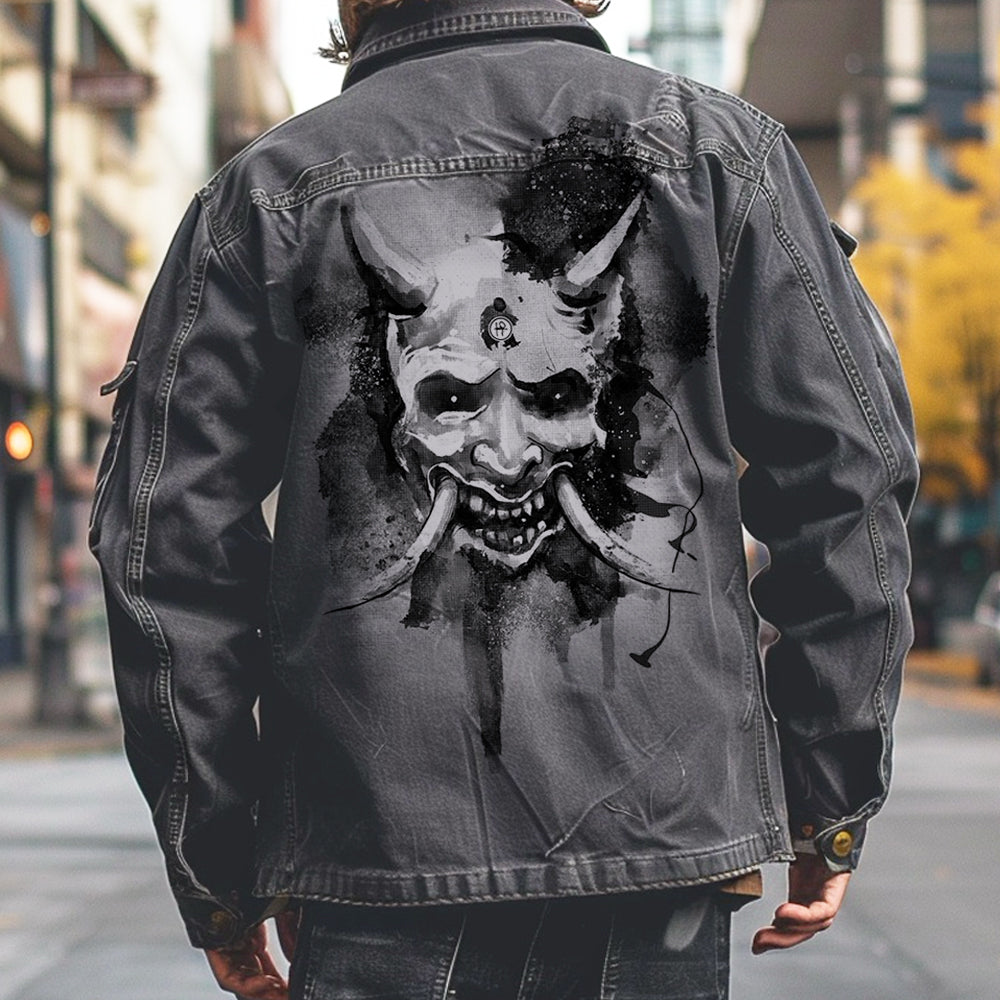 Japanese Hannya Mask: Haunting Elegance Maverick Jacket – FabCreates