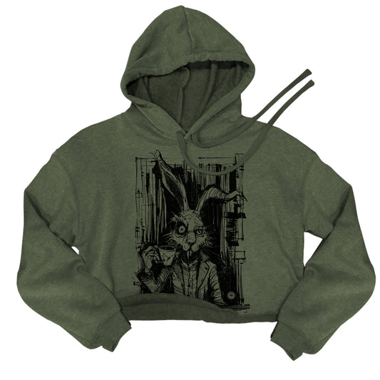 March Hare Tea Time: A Caffeinated Delight Women's Crop Hoodie
