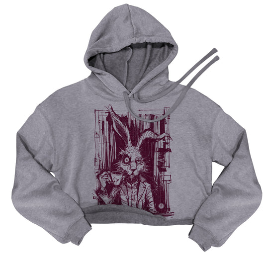 March Hare Tea Time: A Caffeinated Delight Women's Crop Hoodie