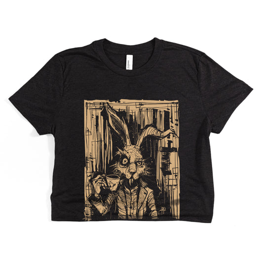 March Hare Tea Time: A Caffeinated Delight Crop Tee