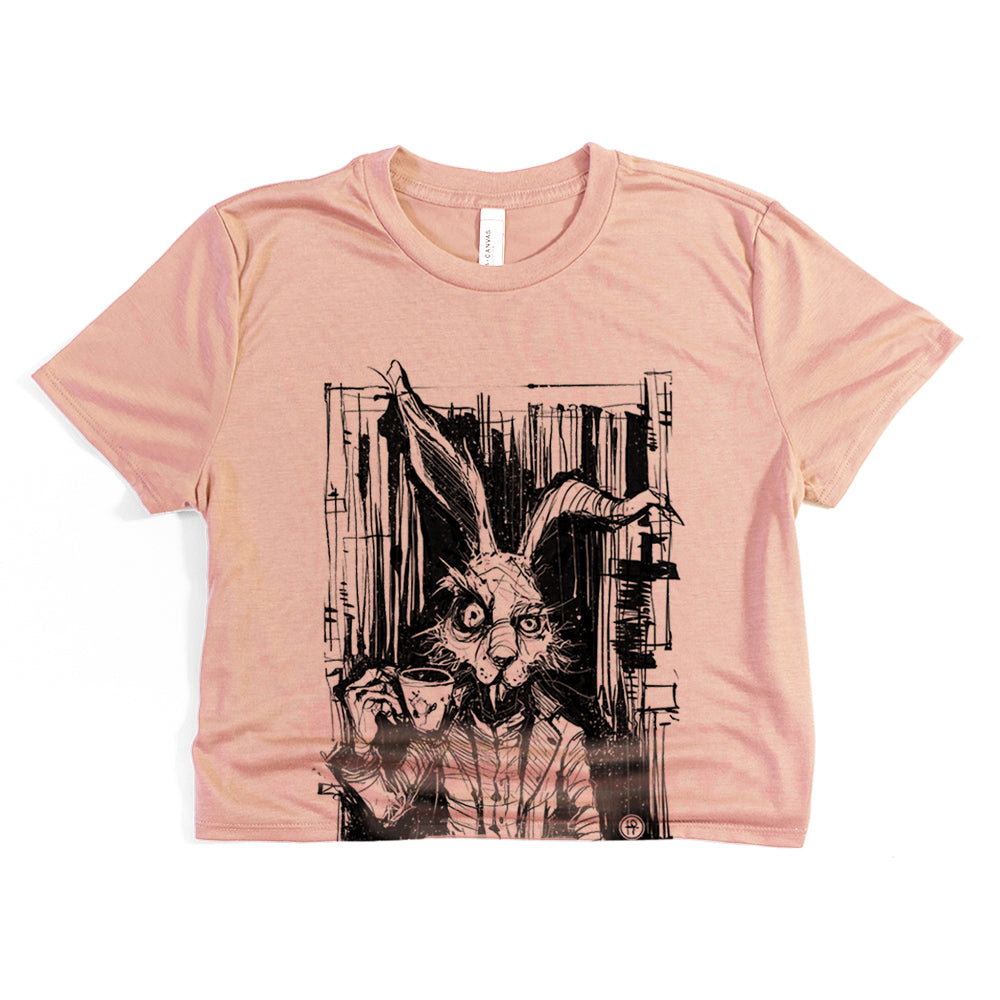 March Hare Tea Time: A Caffeinated Delight Crop Tee