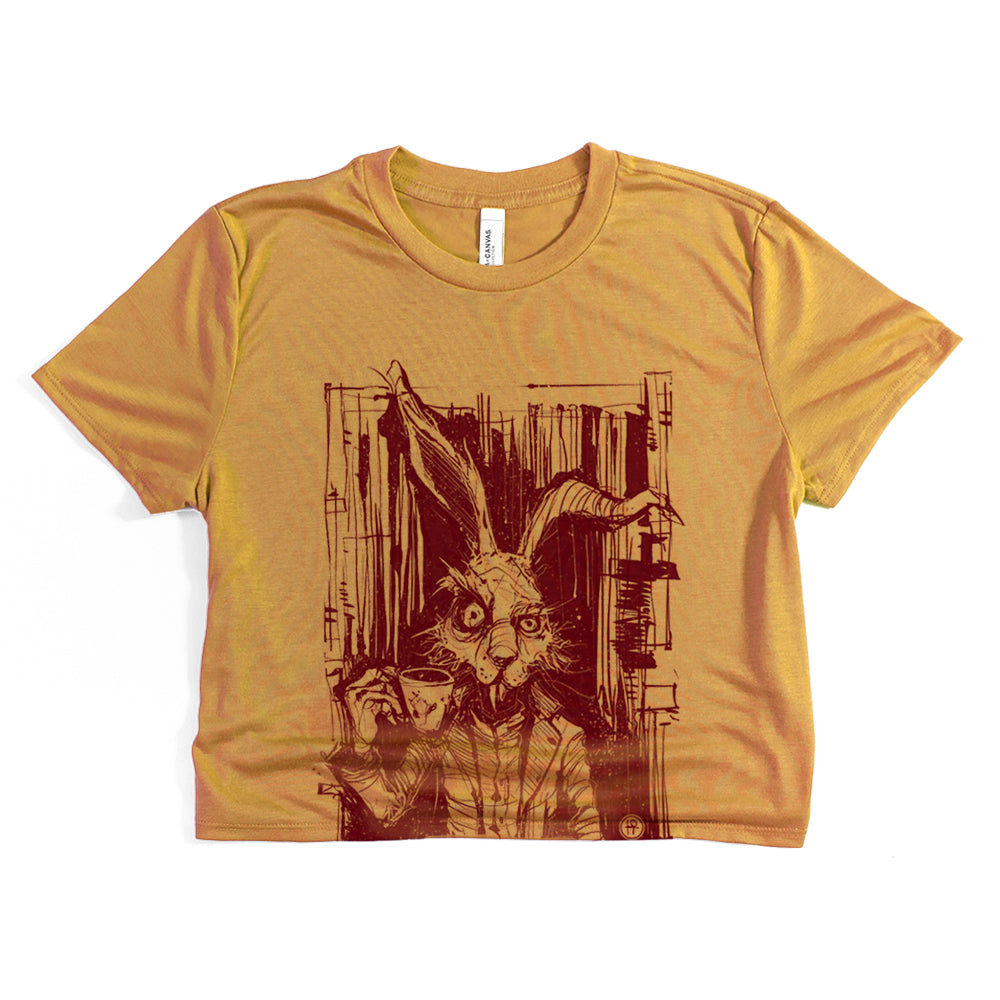 March Hare Tea Time: A Caffeinated Delight Crop Tee