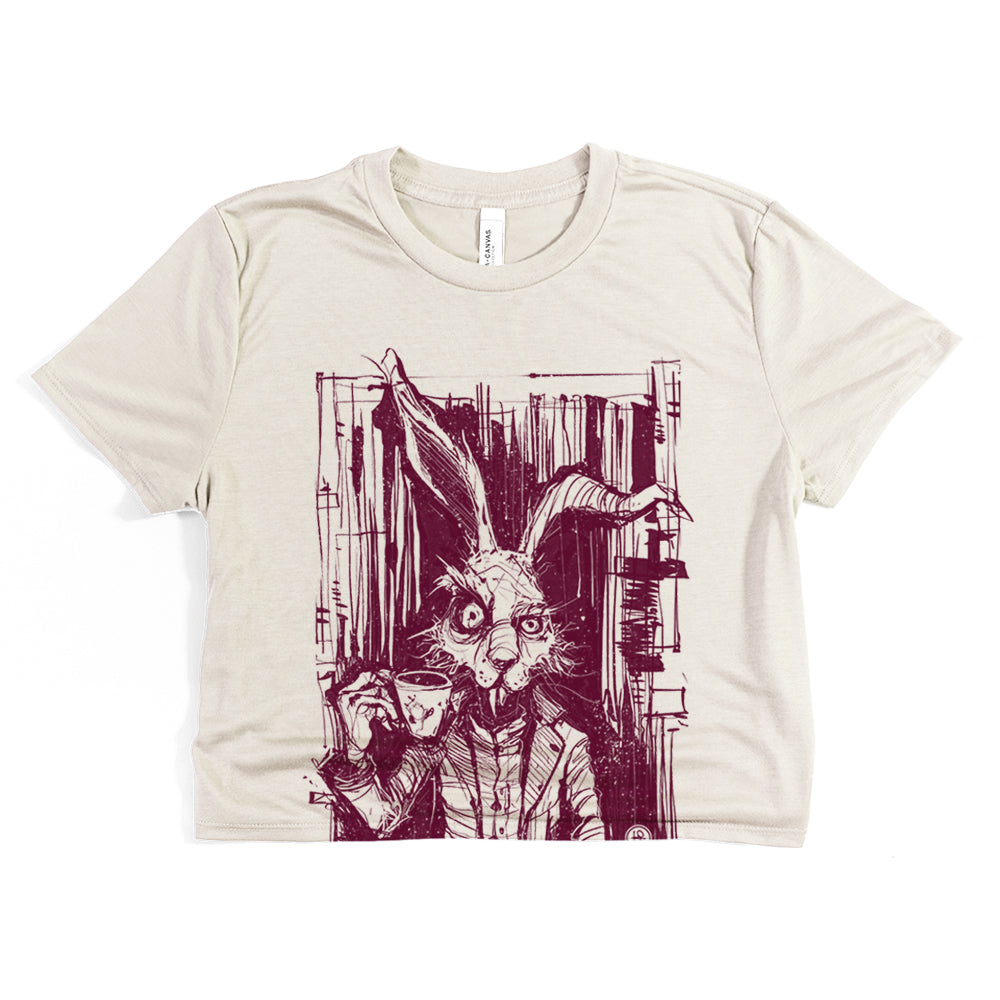 March Hare Tea Time: A Caffeinated Delight Crop Tee