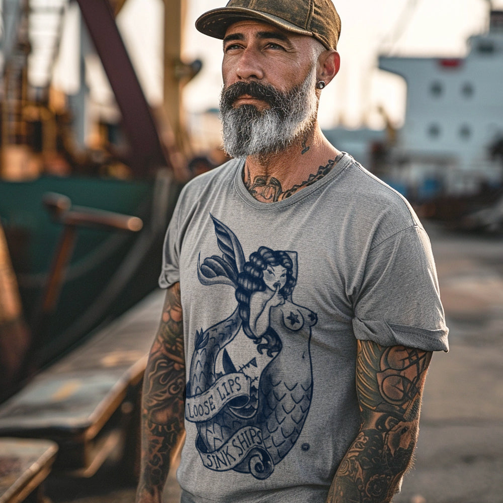 Navy Mermaid: Loose Lips Sink Ships T-shirt
