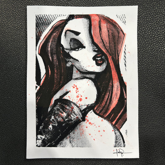 Mrs. Rabbit Pin-Up Screen-Printed Hand-Made Signed 5x7 Print