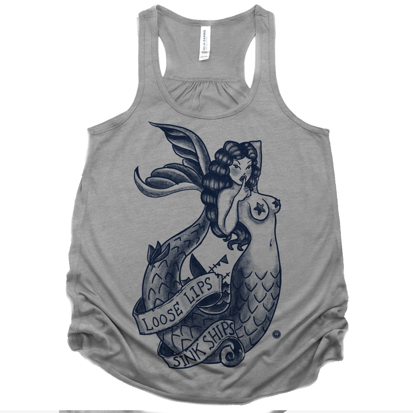 Navy Mermaid: Loose Lips Sink Ships Tank Top