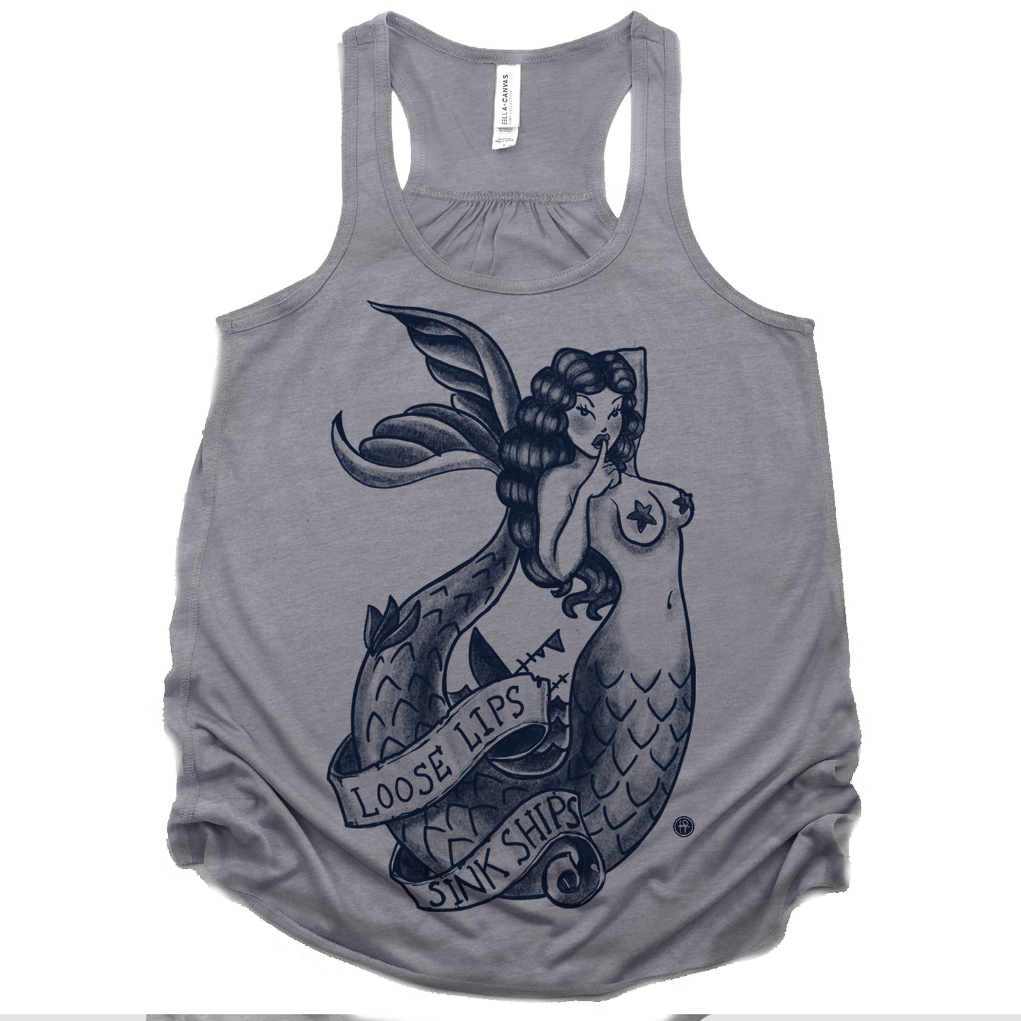 Navy Mermaid: Loose Lips Sink Ships Tank Top