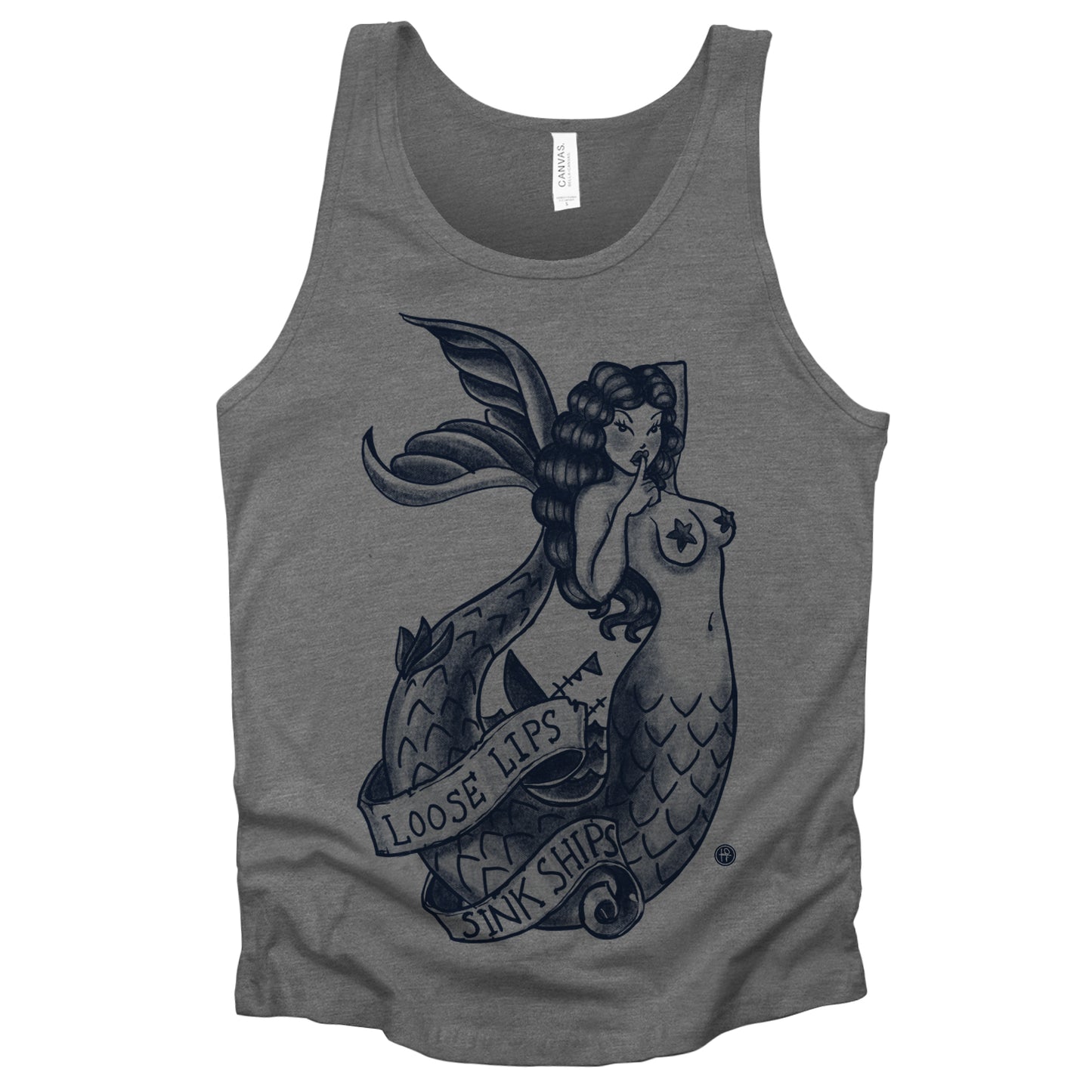 Navy Mermaid: Loose Lips Sink Ships Tank Top