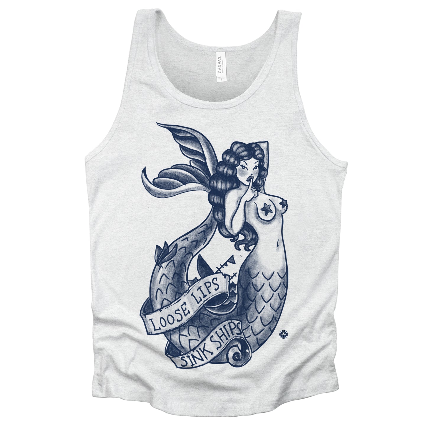 Navy Mermaid: Loose Lips Sink Ships Tank Top