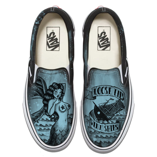 Navy Mermaid Loose Lips Vans Slip ons