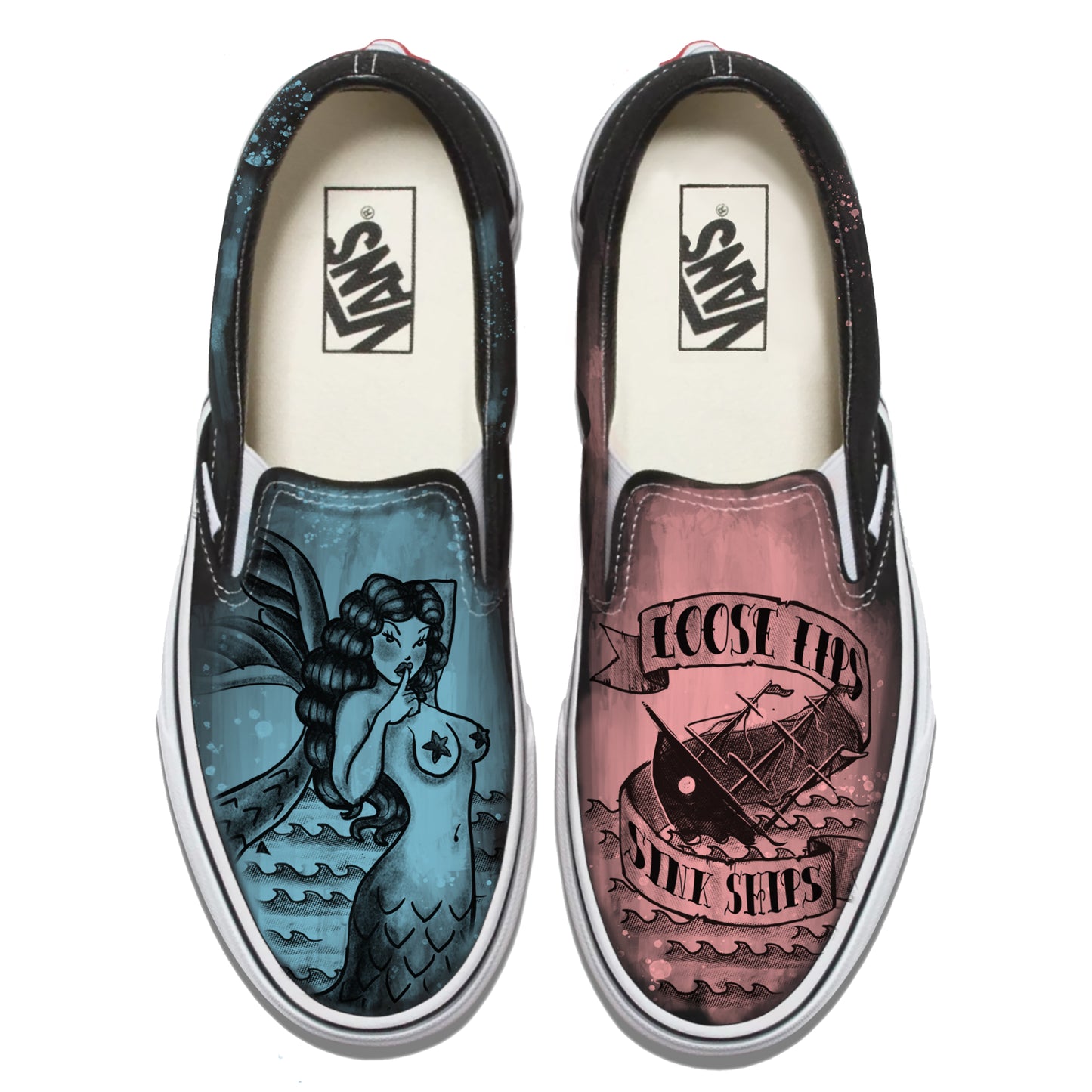 Navy Mermaid Loose Lips Vans Slip ons
