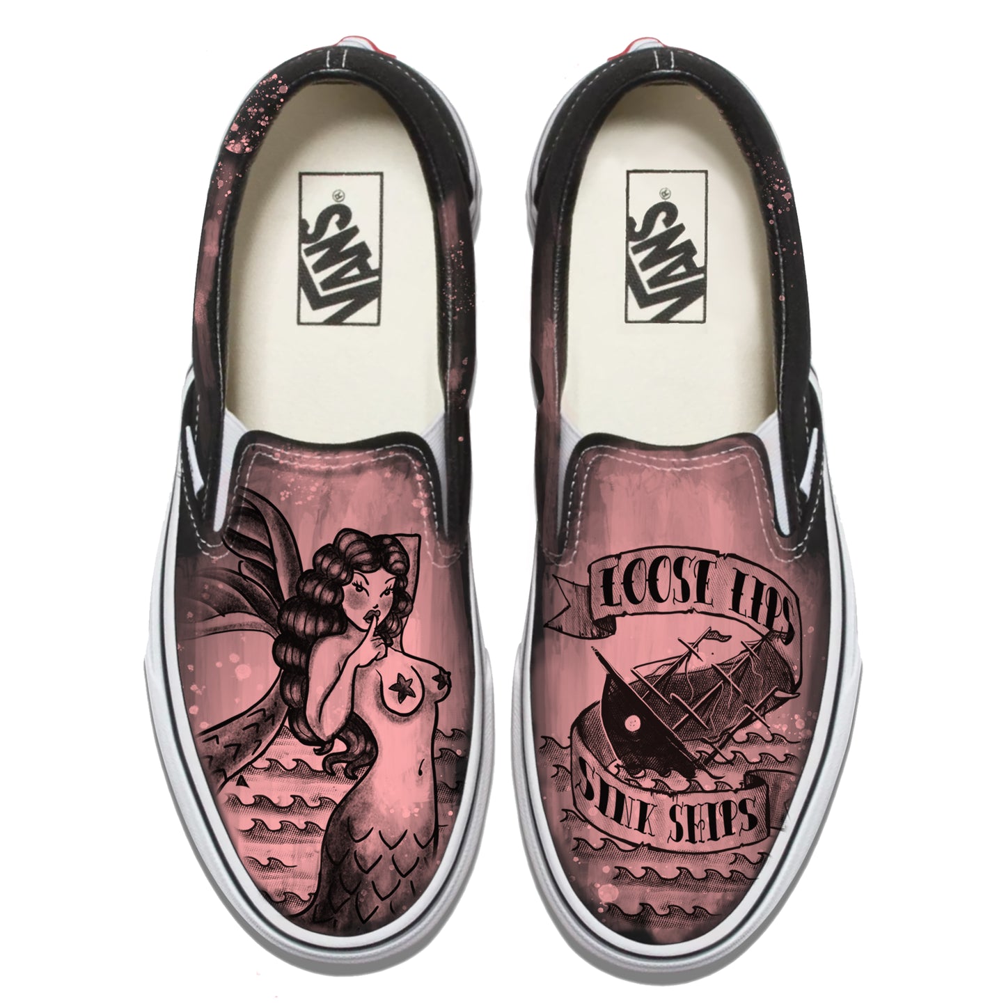 Navy Mermaid Loose Lips Vans Slip ons