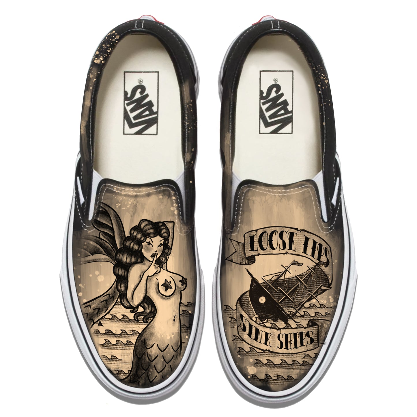 Navy Mermaid Loose Lips Vans Slip ons