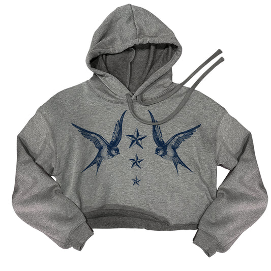 Navy Swallow Birds: A Tribute to Vintage Naval Tattoos Women's Crop Hoodie