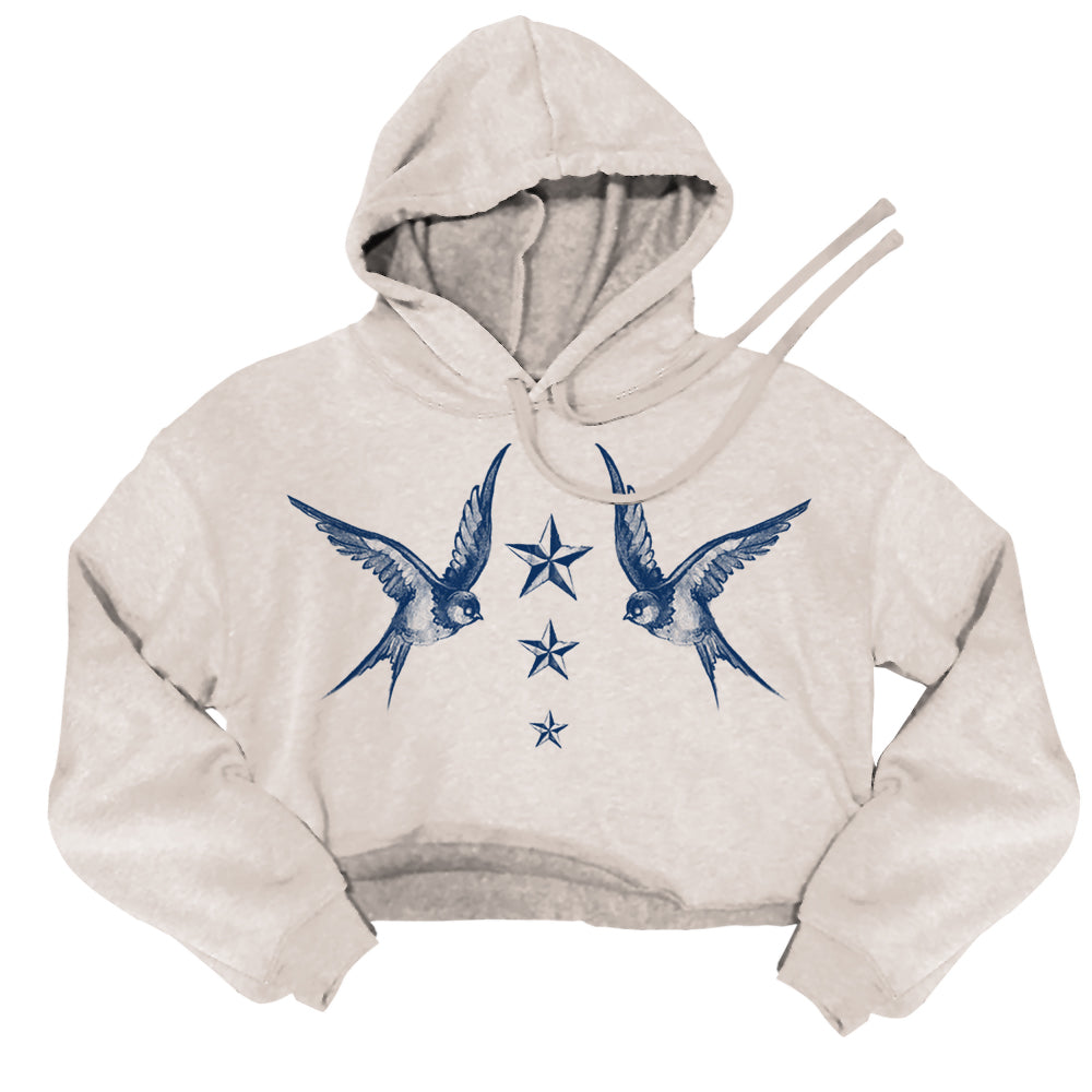 Navy Swallow Birds: A Tribute to Vintage Naval Tattoos Women's Crop Hoodie