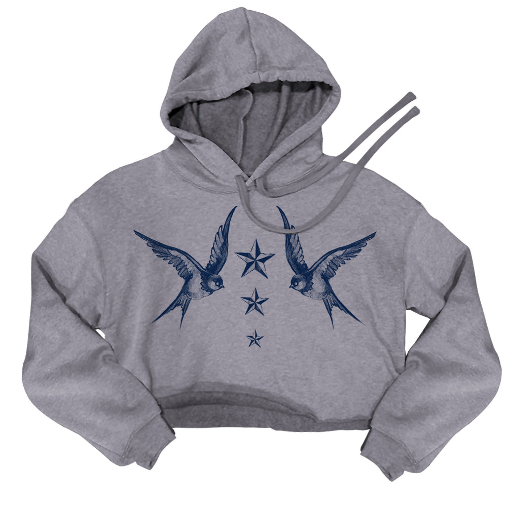 Navy Swallow Birds: A Tribute to Vintage Naval Tattoos Women's Crop Hoodie
