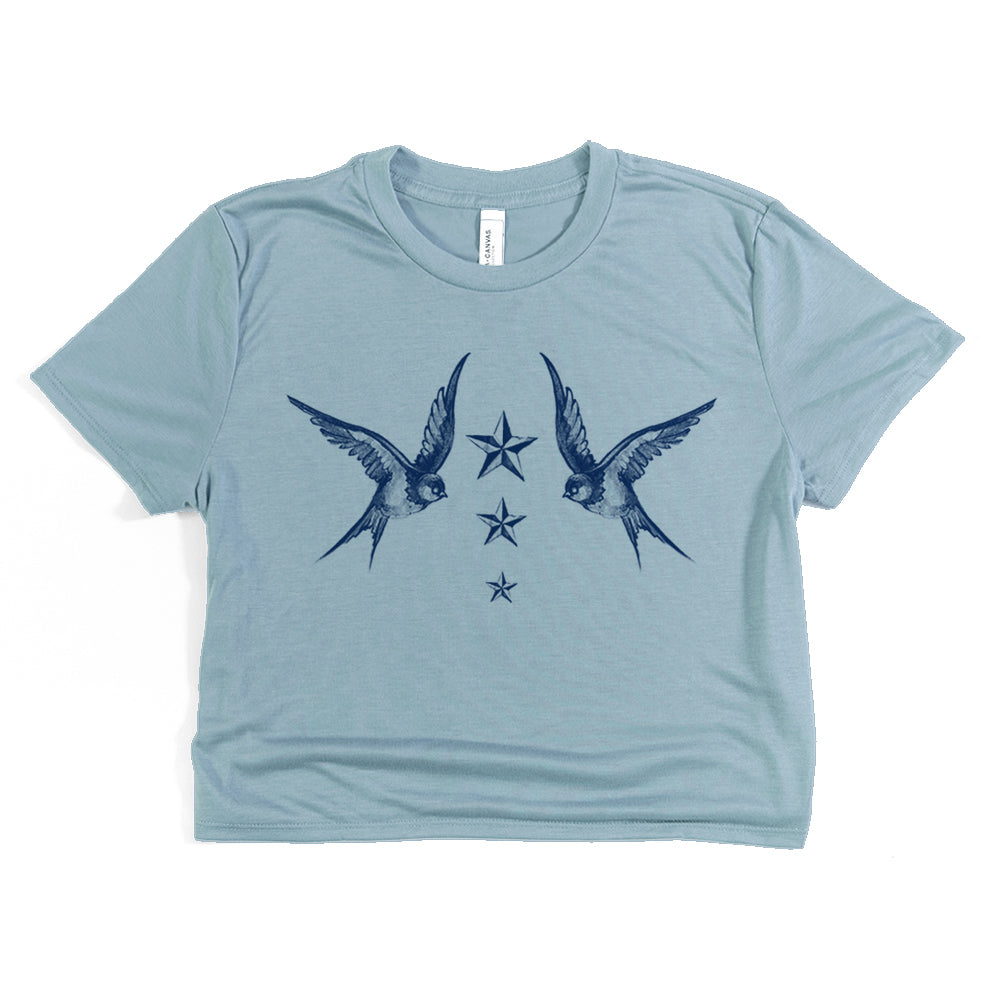 Navy Swallow Birds: A Tribute to Vintage Naval Tattoos Crop Tee