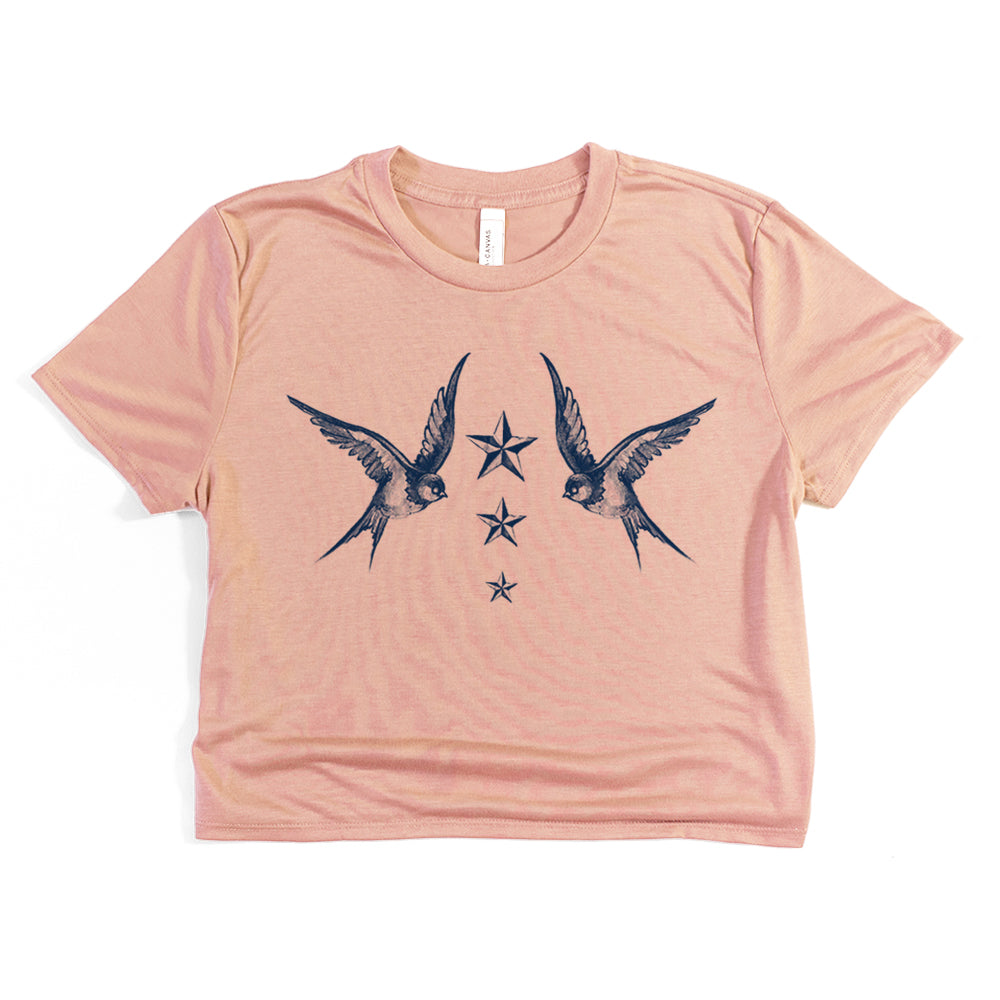 Navy Swallow Birds: A Tribute to Vintage Naval Tattoos Crop Tee