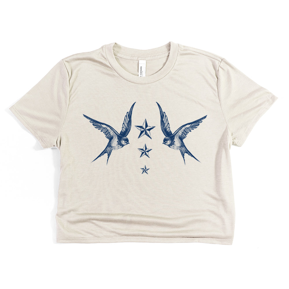 Navy Swallow Birds: A Tribute to Vintage Naval Tattoos Crop Tee