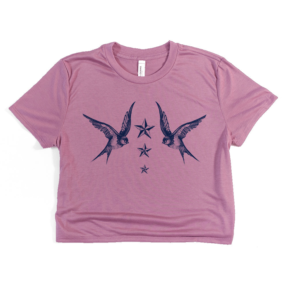 Navy Swallow Birds: A Tribute to Vintage Naval Tattoos Crop Tee