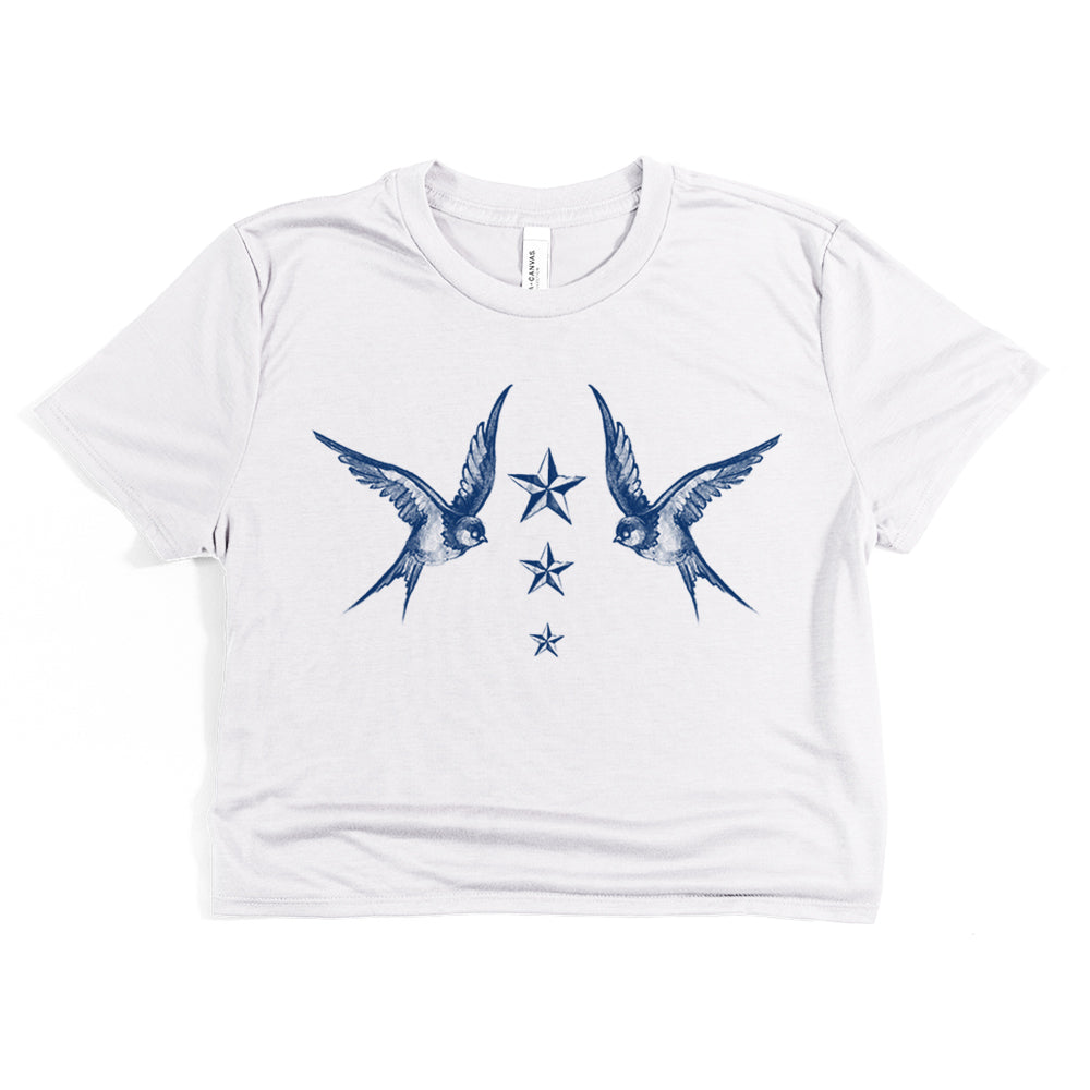 Navy Swallow Birds: A Tribute to Vintage Naval Tattoos Crop Tee