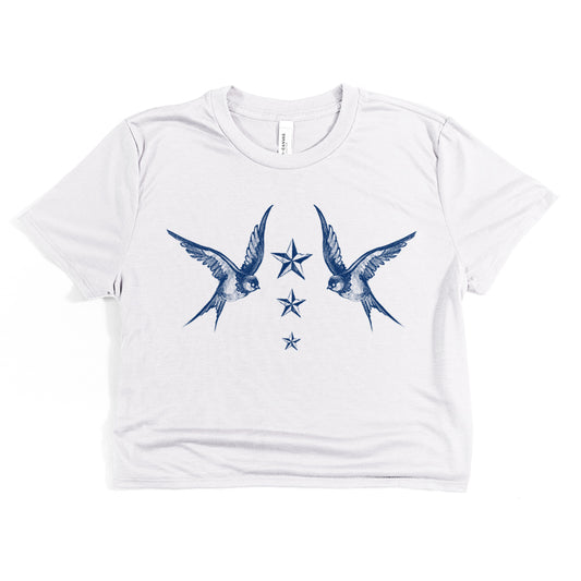 Navy Swallow Birds: A Tribute to Vintage Naval Tattoos Crop Tee