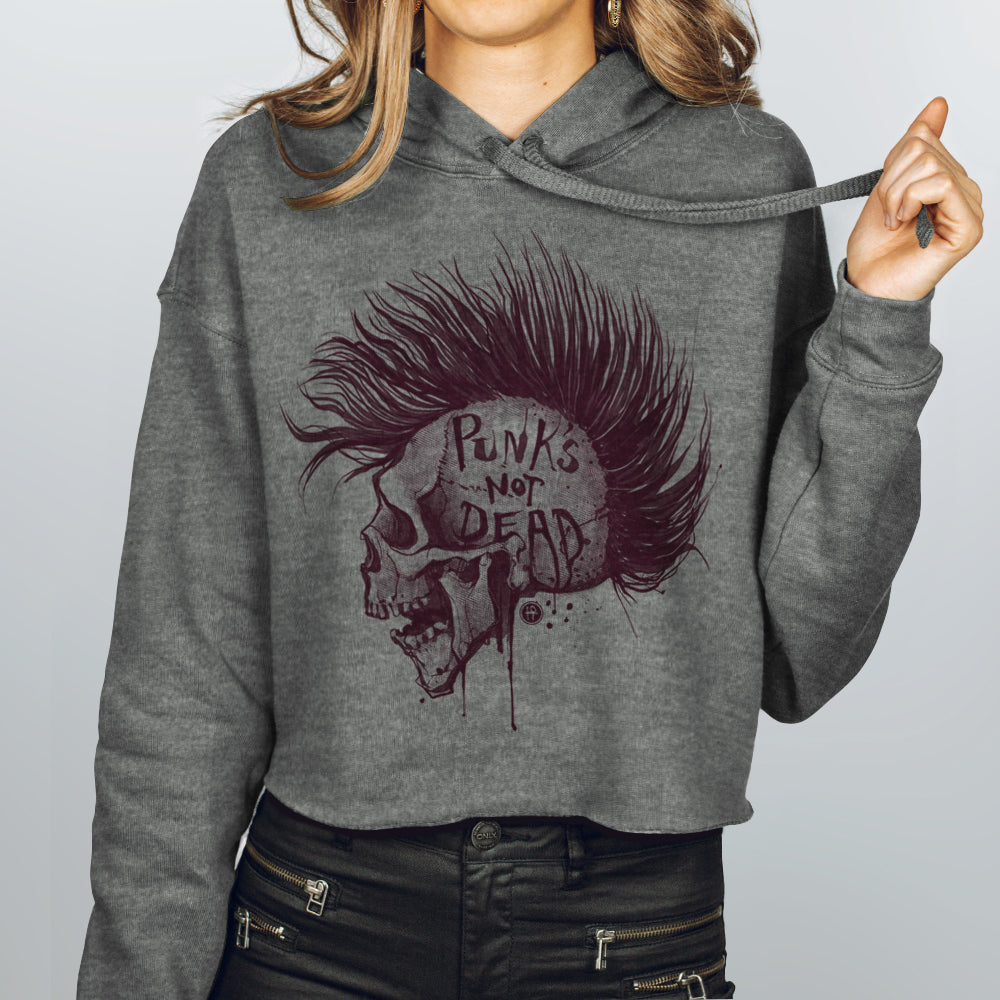 Punk's Not Dead: Skull & Mohawk Rebellion Women's Crop Hoodie