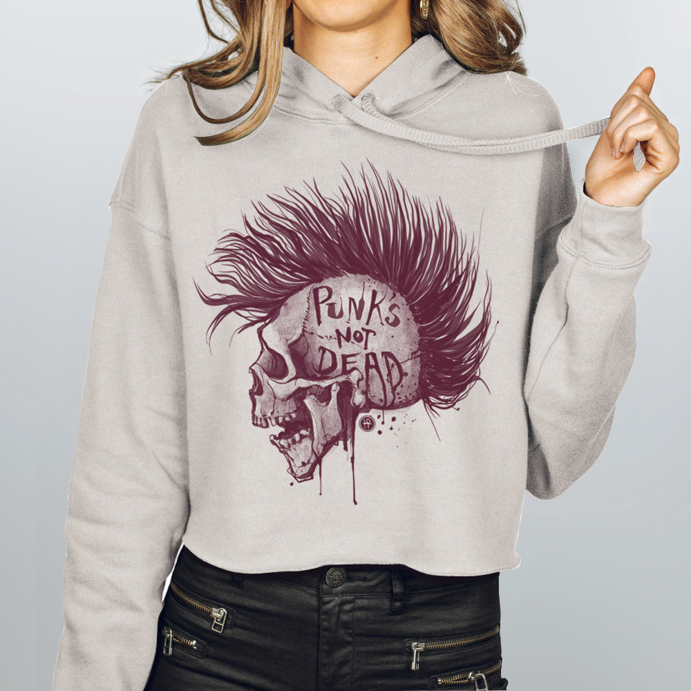 Punk's Not Dead: Skull & Mohawk Rebellion Women's Crop Hoodie