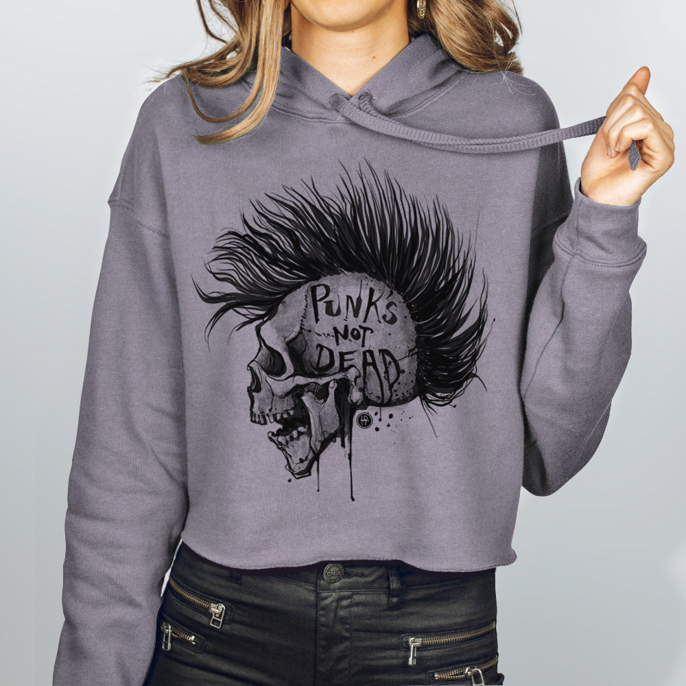 Punk's Not Dead: Skull & Mohawk Rebellion Women's Crop Hoodie
