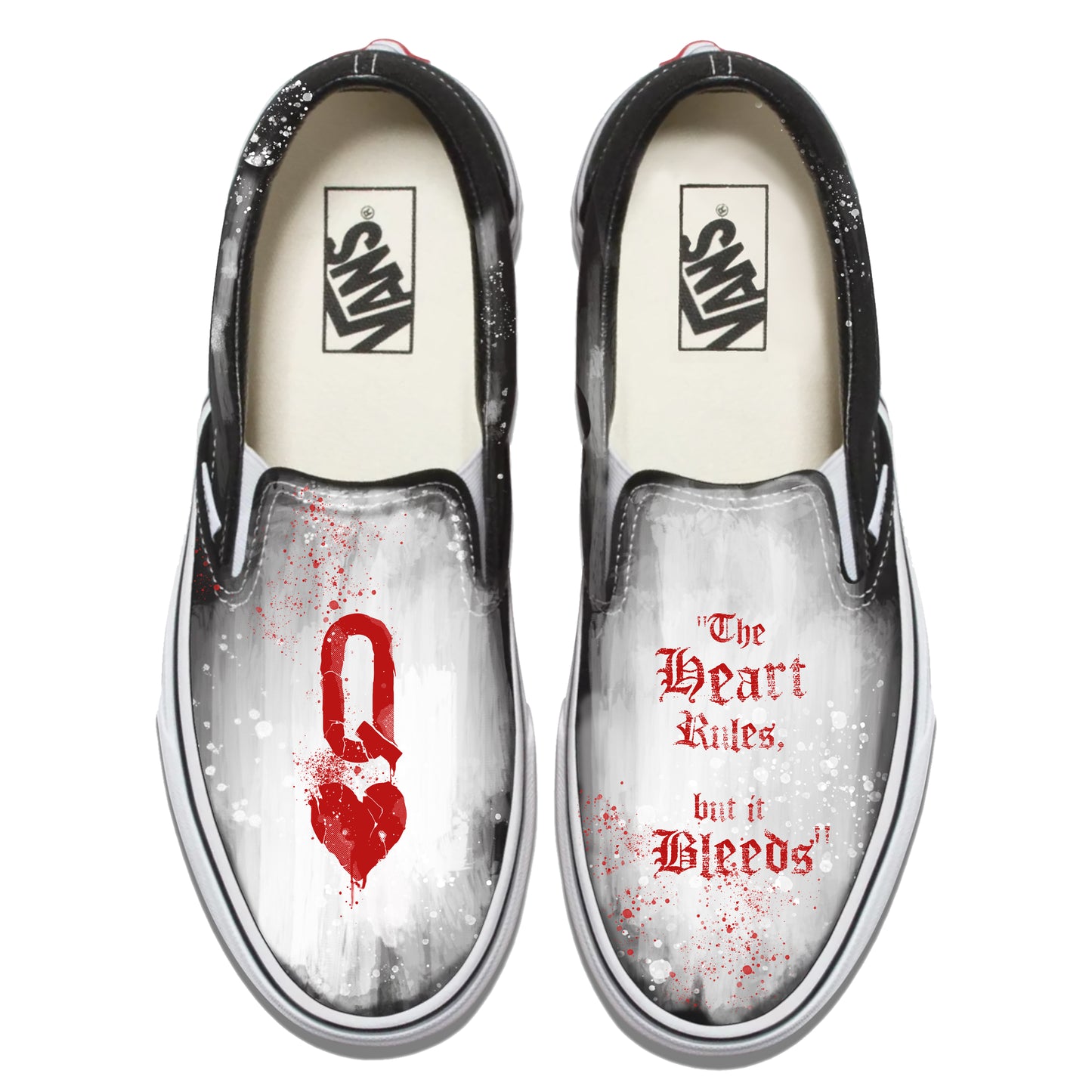 Queen of Hearts Distressed: Reign of Chaos Vans Slip ons