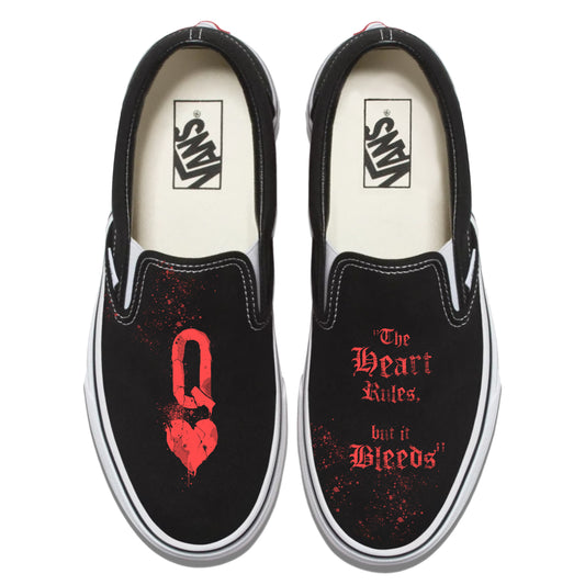 Queen of Hearts Distressed: Reign of Chaos Vans Slip ons