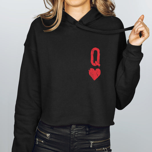 Queen of Hearts Distressed: Reign of Chaos Women's Crop Hoodie