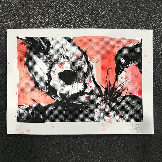 Scarecrow & the Crow Screen-Printed Hand-Made Signed 5x7 Print