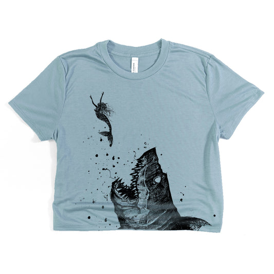 Mermaid & the Shark: Friends and Foes of the Sea Crop Tee