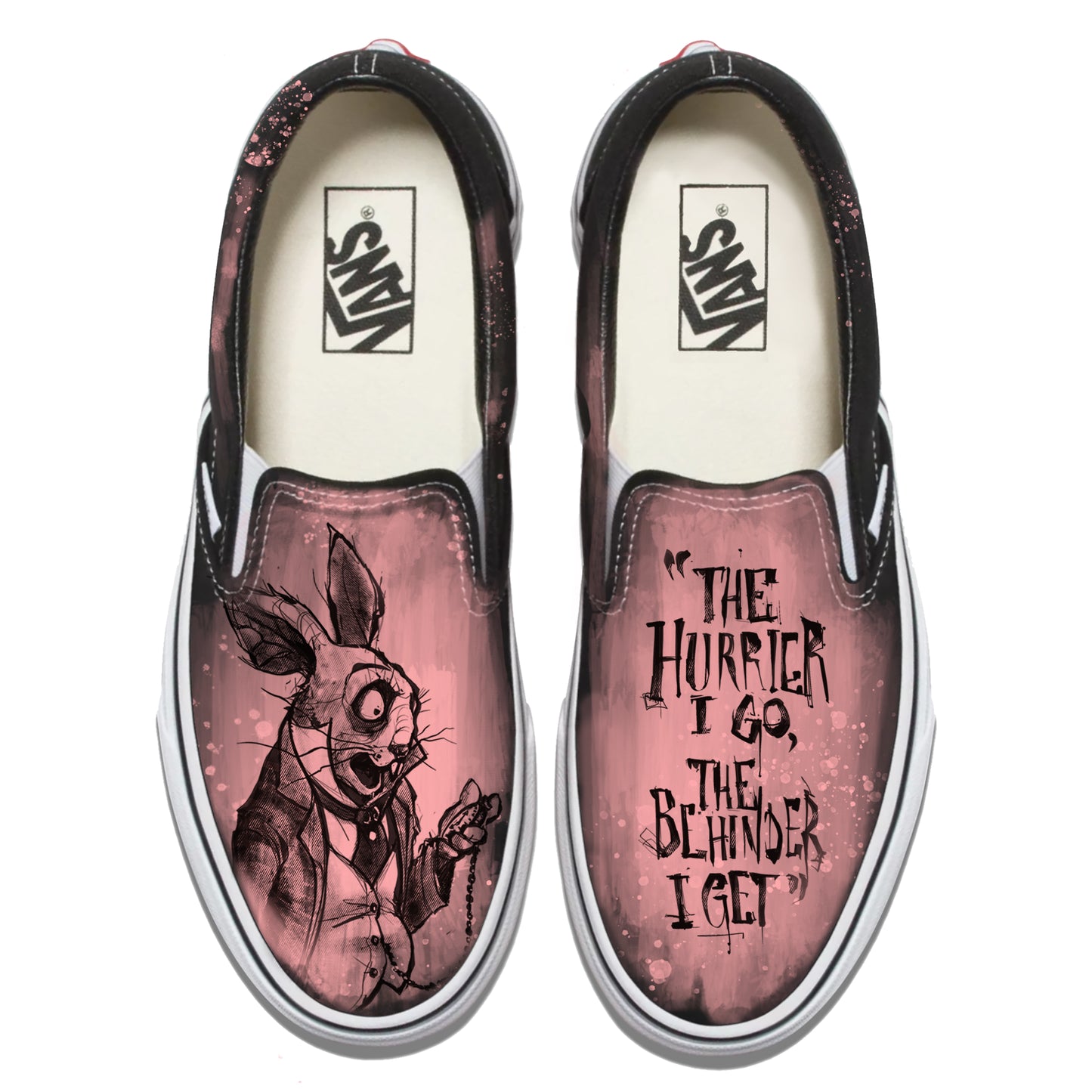 White Rabbit Quote: Timeless Paranoia Vans Slip ons