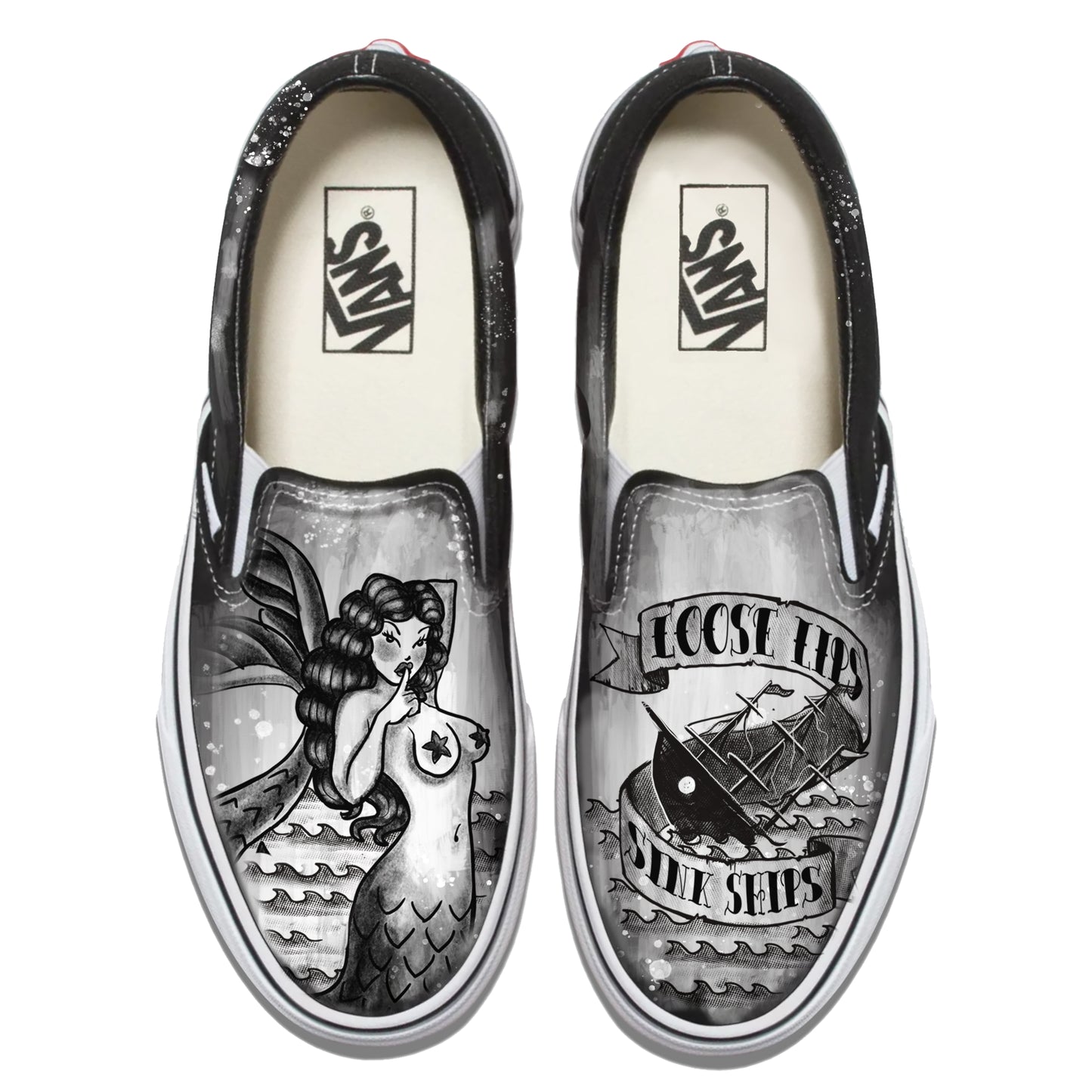 Navy Mermaid Loose Lips Vans Slip ons