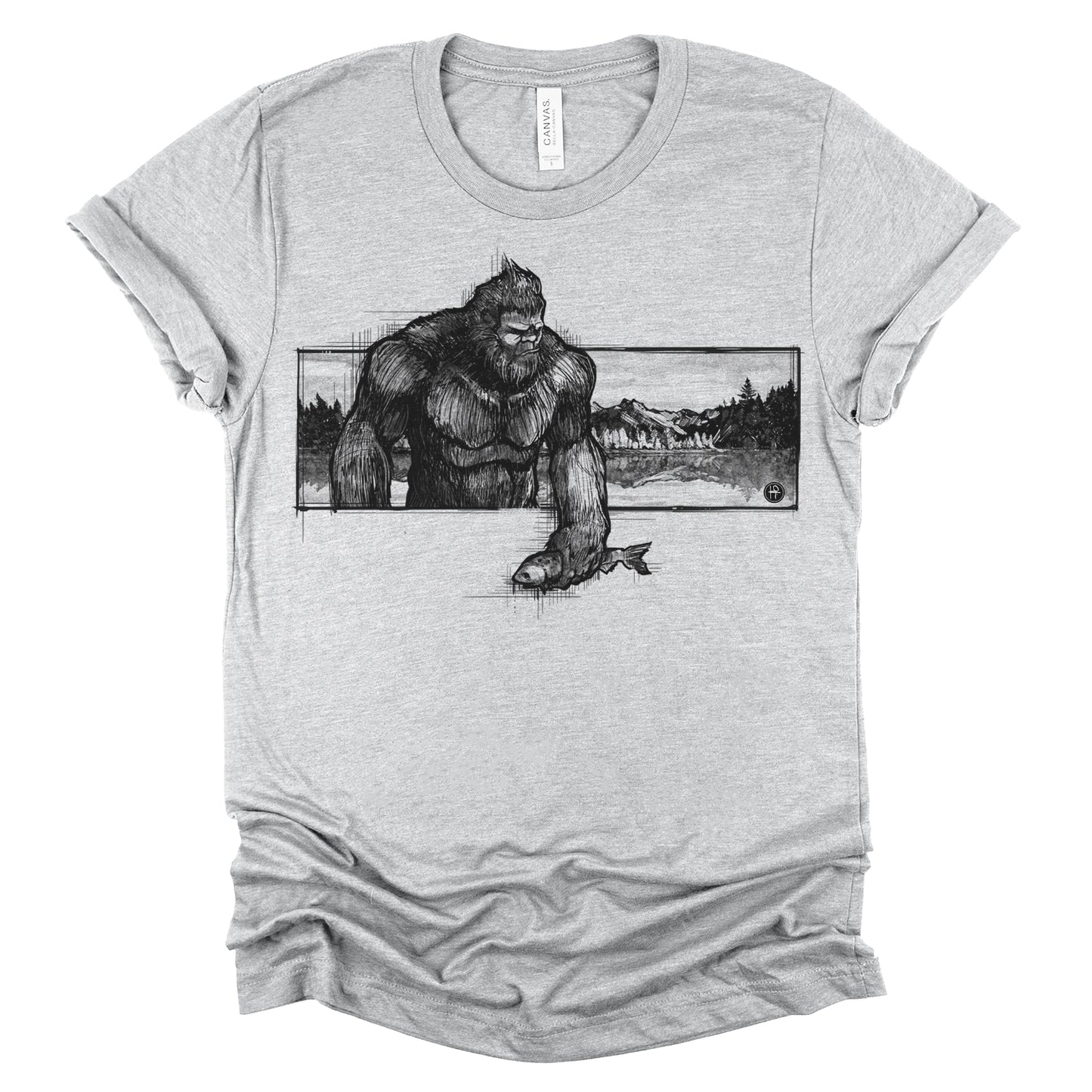 Bigfoot with Fish: Wyoming Wilderness T-Shirt
