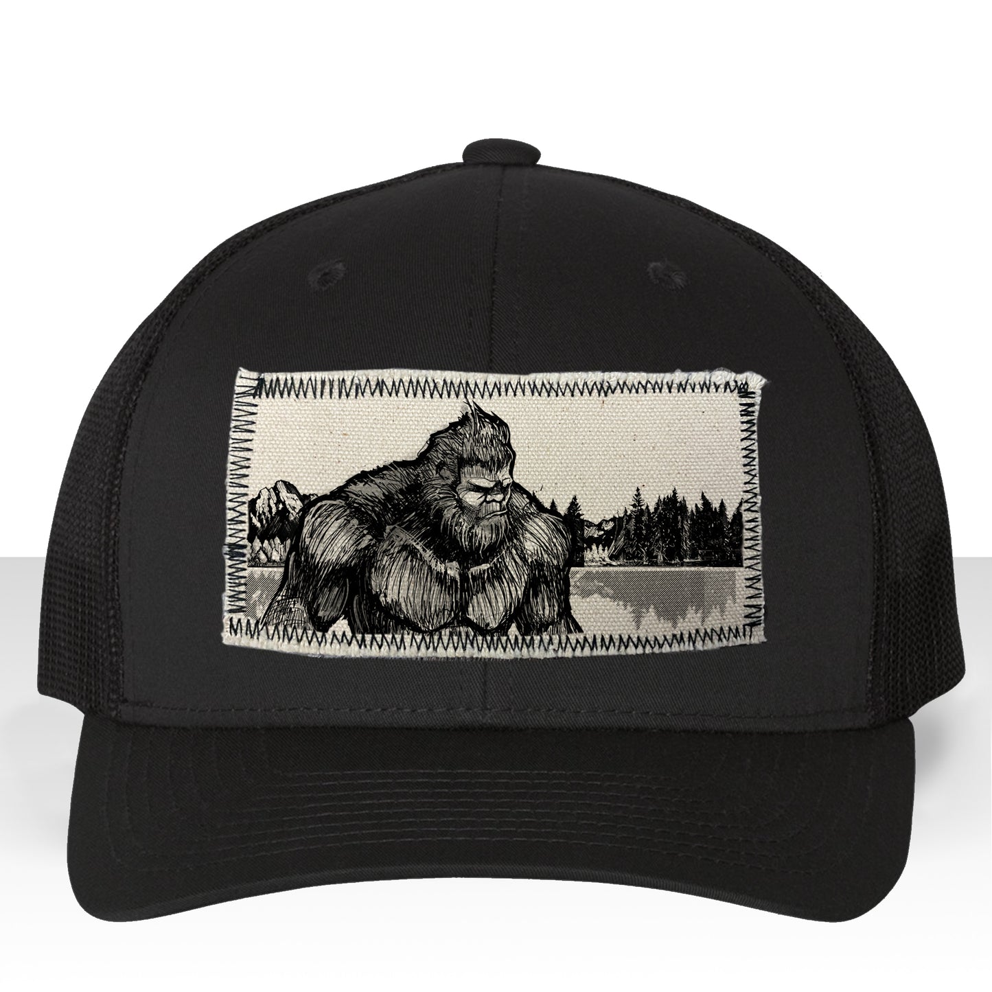Bigfoot Fish Trucker Hat Line Art