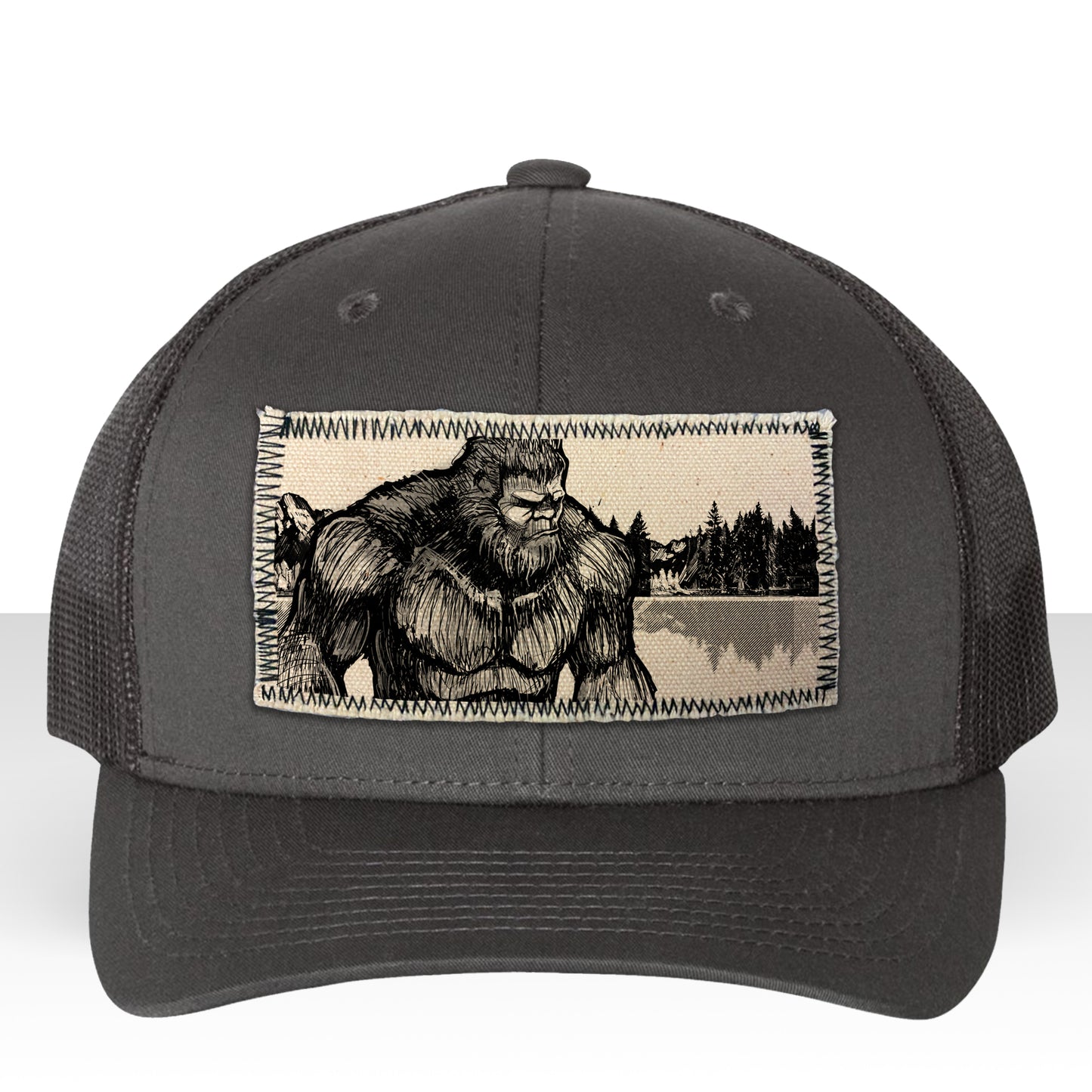 Bigfoot Fish Trucker Hat Line Art