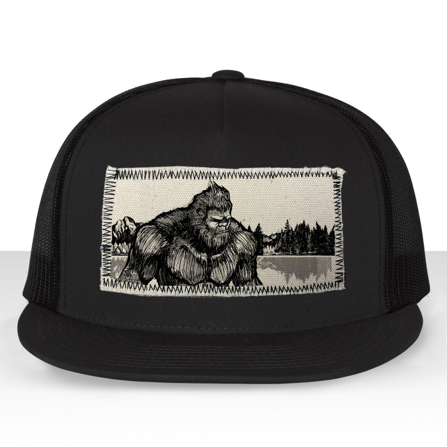 Bigfoot Fish Trucker Hat Line Art
