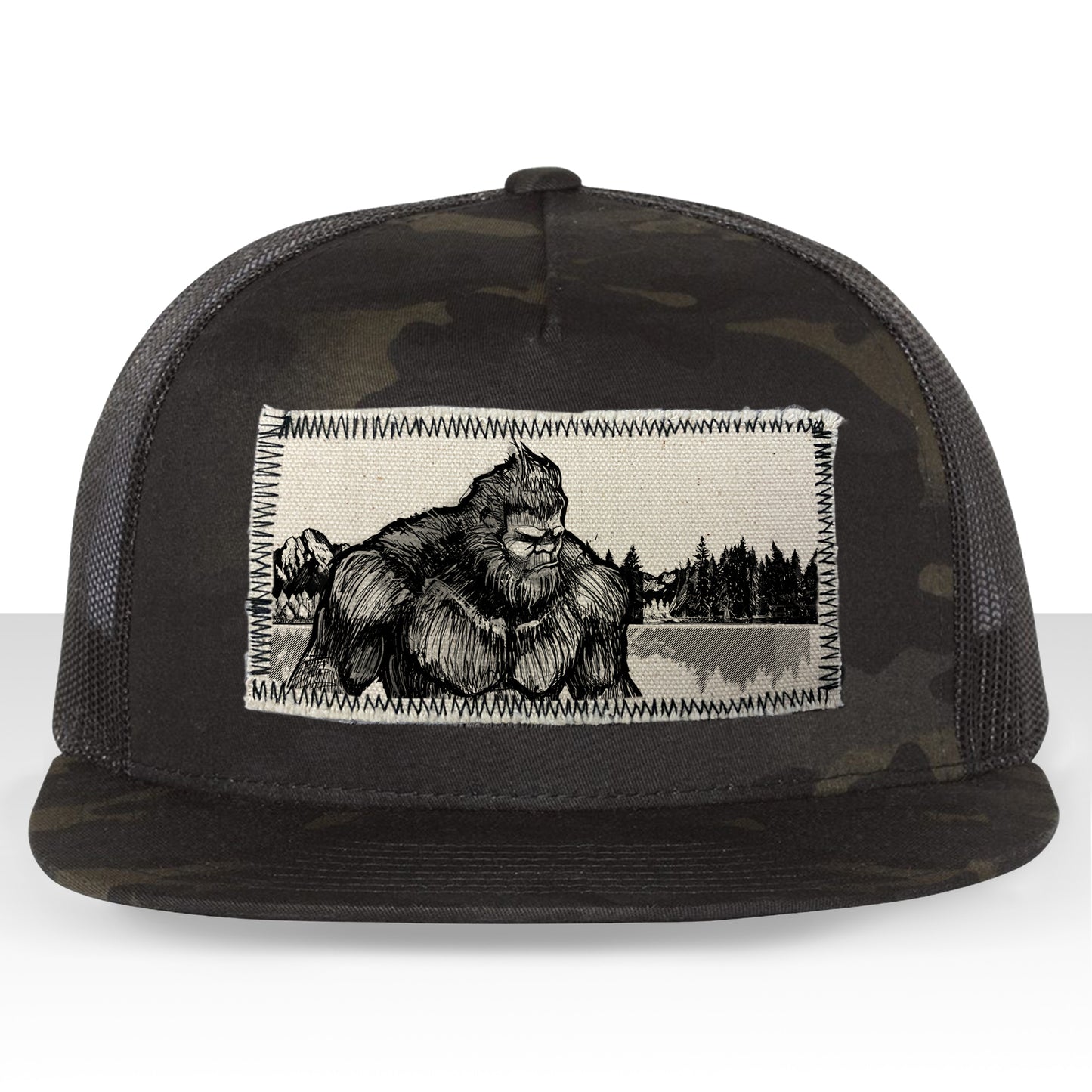 Bigfoot Fish Trucker Hat Line Art