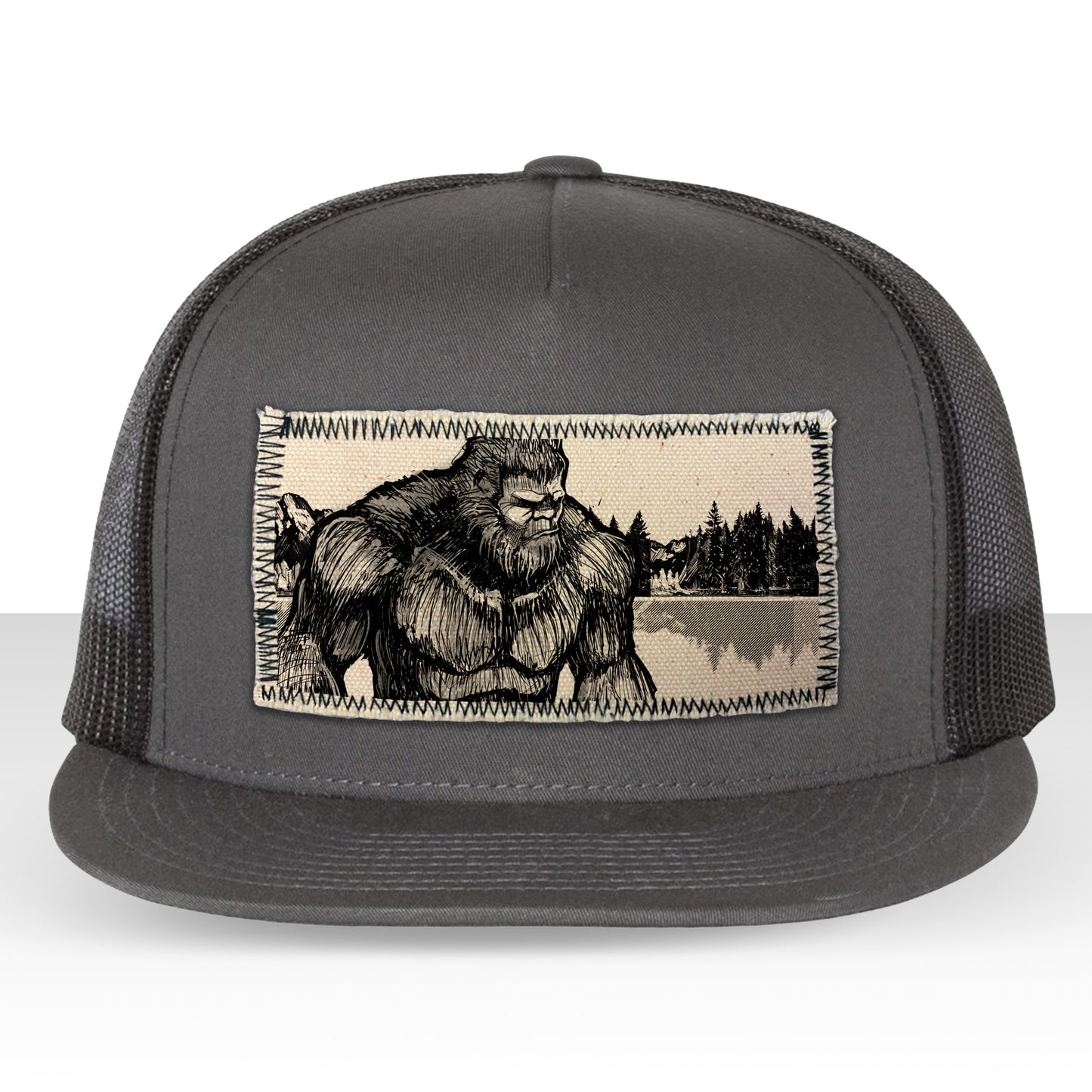 Bigfoot Fish Trucker Hat Line Art