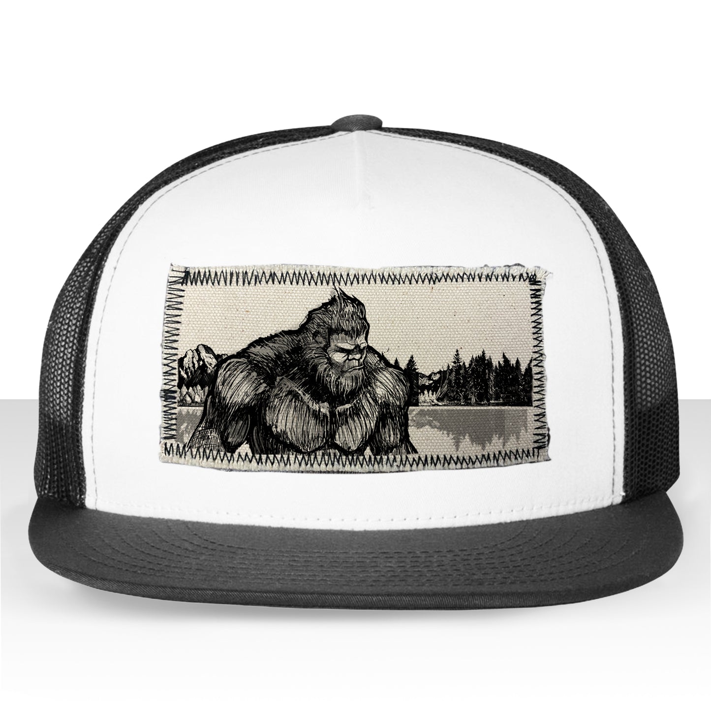 Bigfoot Fish Trucker Hat Line Art